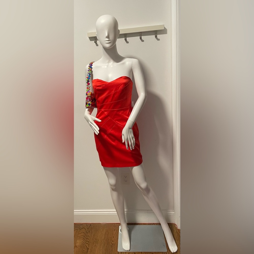NWT Forever 21 short, bright red-orange strapless dress, size small